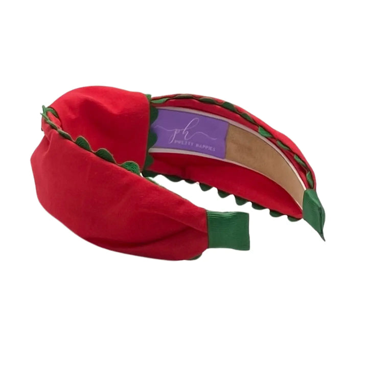 Green Scallop on Red Knotted Christmas Headband