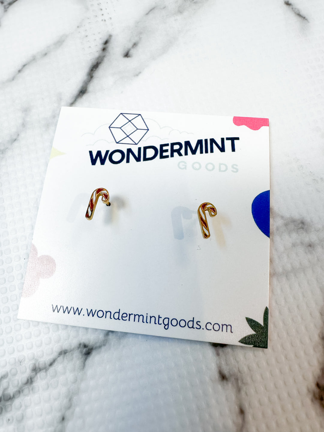 Flat Back Candy Cane Stud Earrings