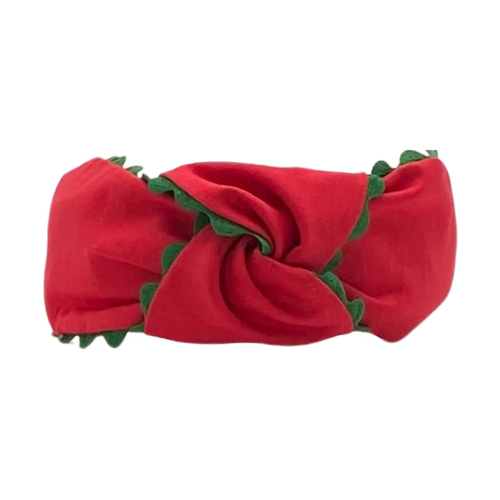 Green Scallop on Red Knotted Christmas Headband