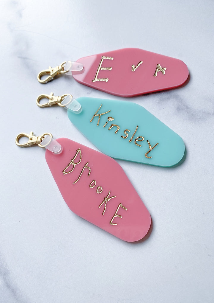 Child's Handwriting Acrylic Keychain - Vintage Motel Shape