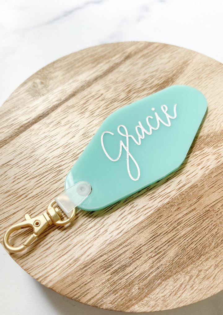 Handlettered Name Acrylic Keychain - Vintage Motel Shape