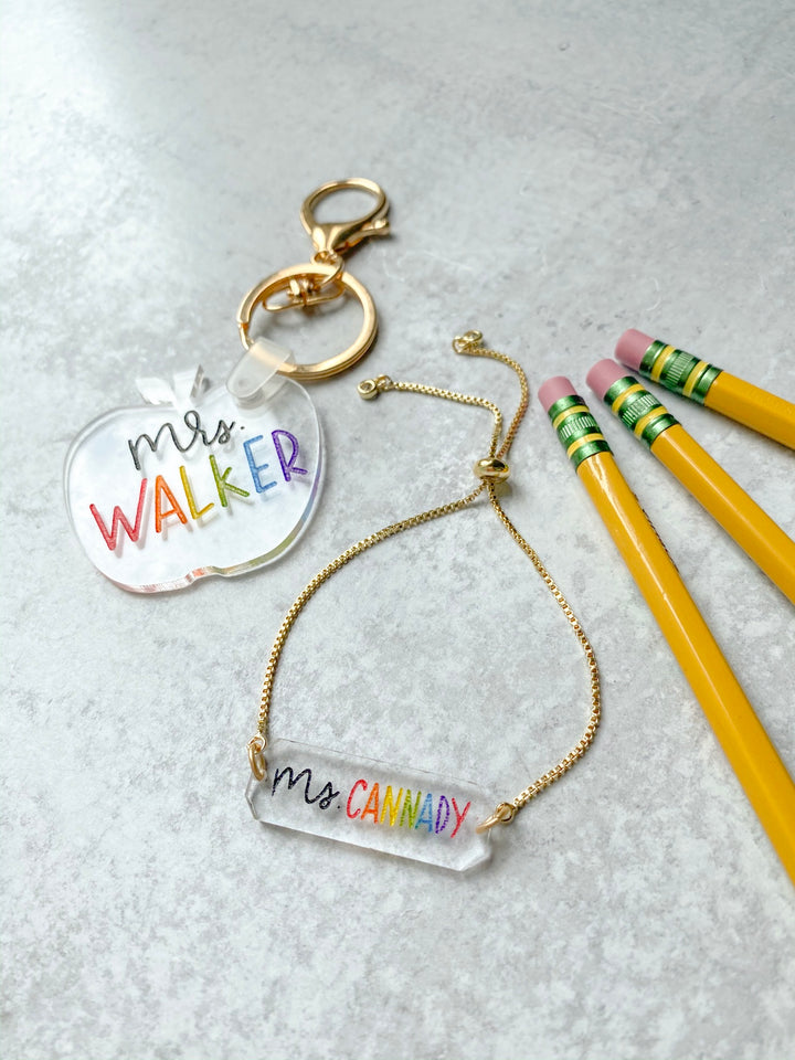 Teacher Name Acrylic Apple Keychain