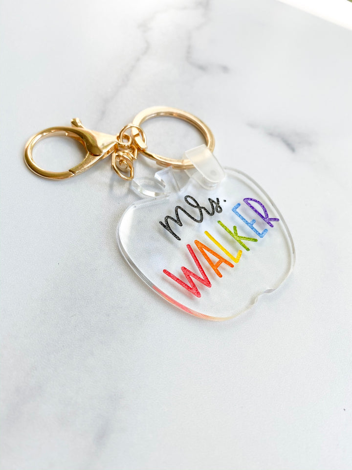 Teacher Name Acrylic Apple Keychain