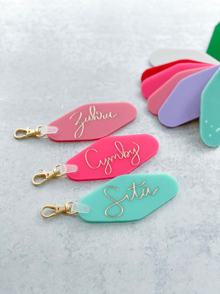 Handlettered Name Acrylic Keychain - Vintage Motel Shape