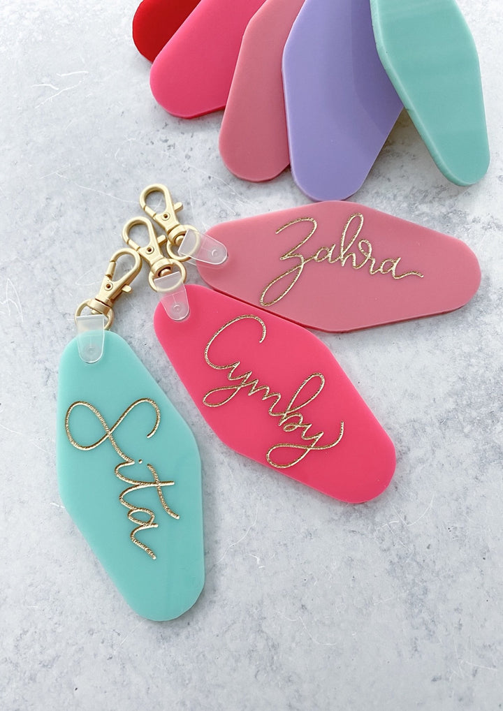 Handlettered Name Acrylic Keychain - Vintage Motel Shape