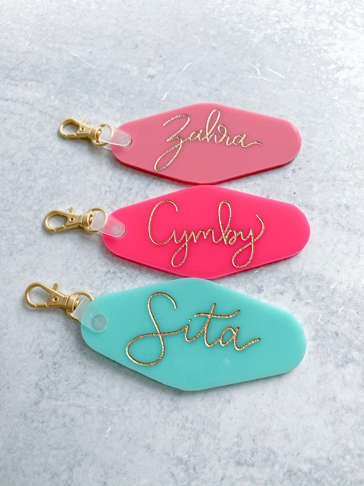 Handlettered Name Acrylic Keychain - Vintage Motel Shape