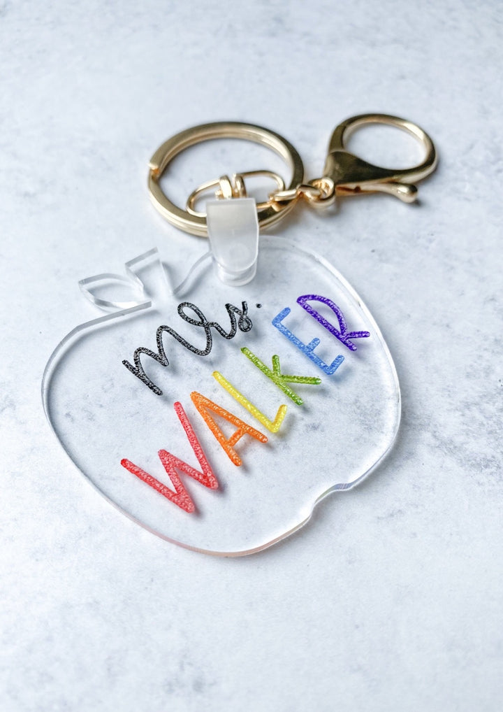 Teacher Name Acrylic Apple Keychain