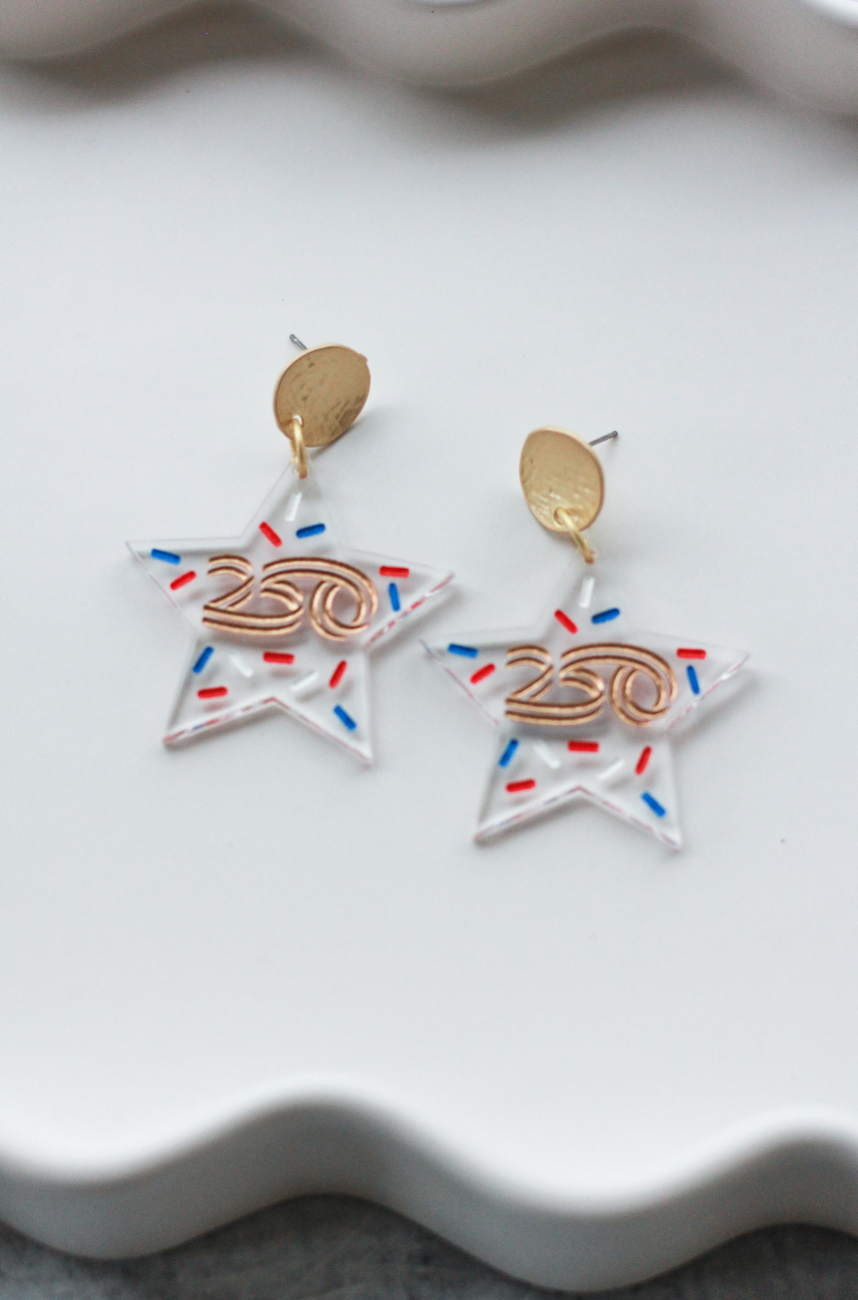 America250 Clear Acrylic Sprinkle Star Earrings