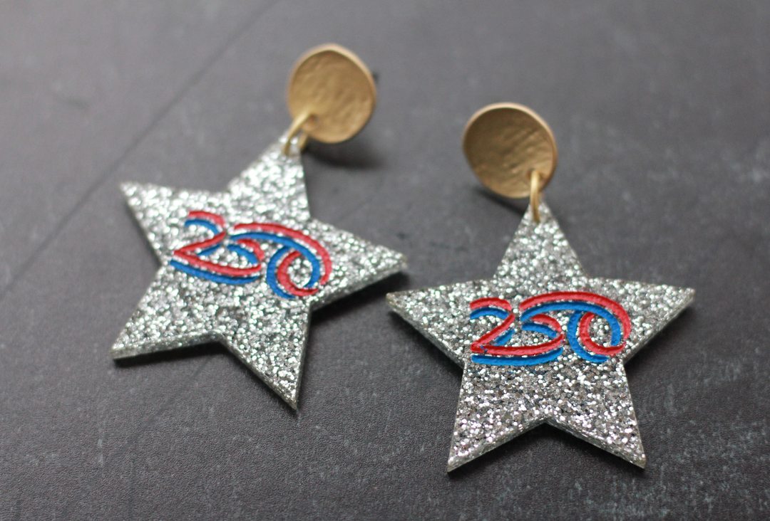 America250 Silver Glitter Star Earrings