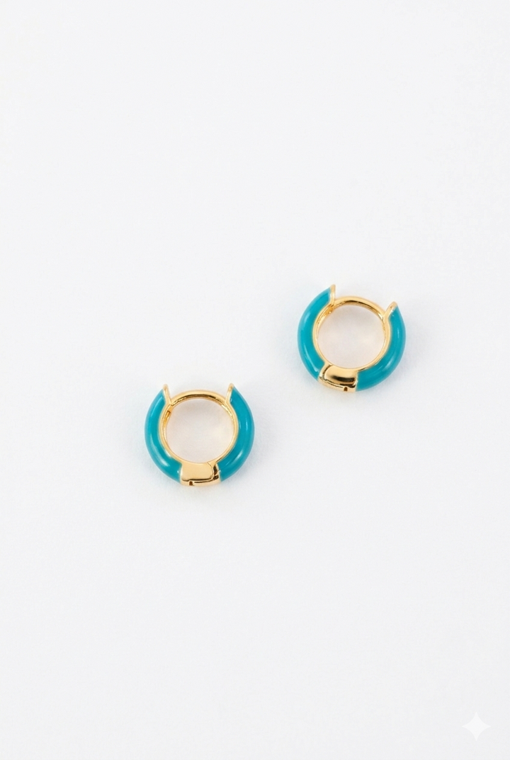 Blue Enamel Huggie Hoops