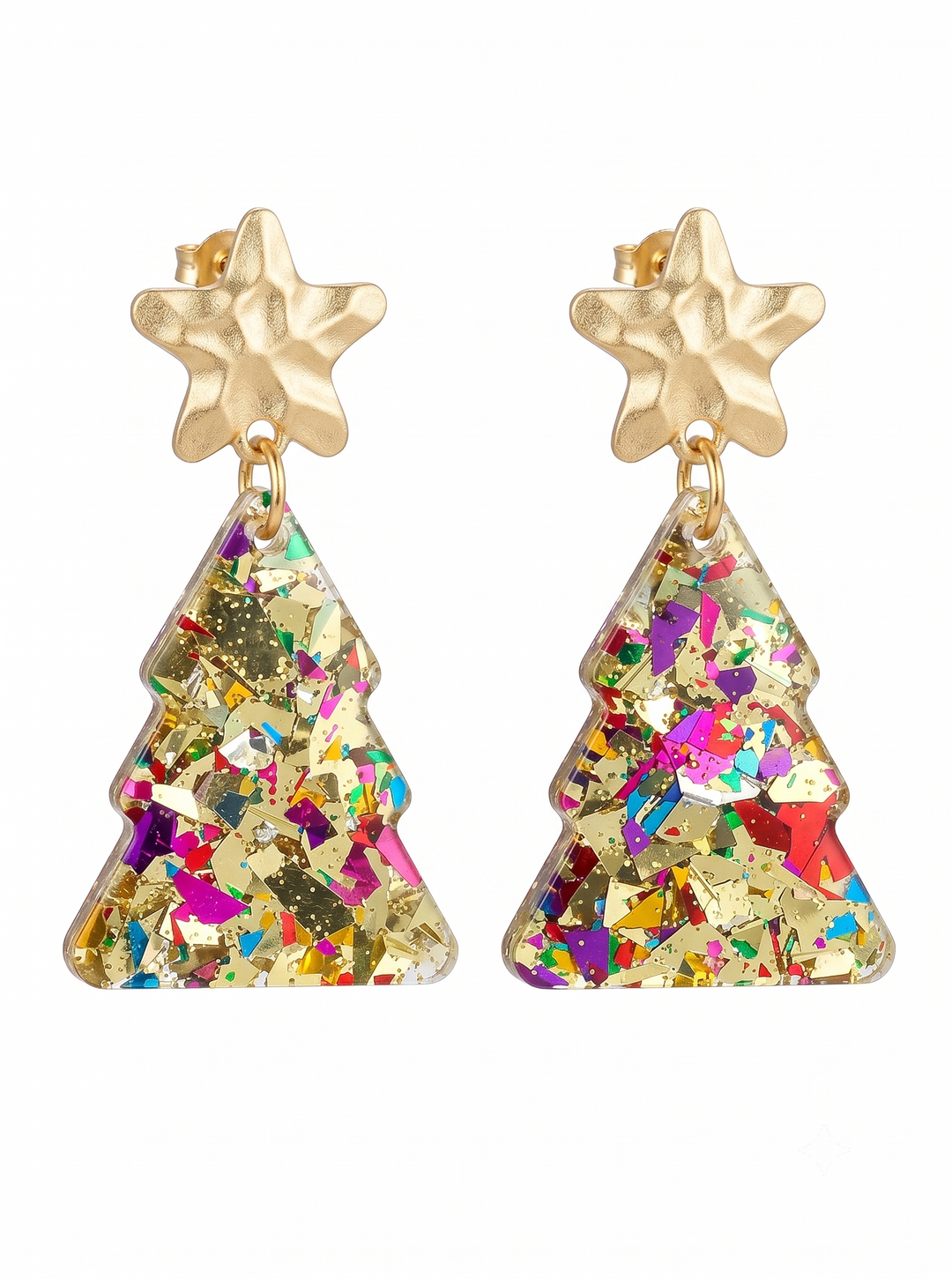 Confetti Acrylic Christmas Tree with Gold Star Stud