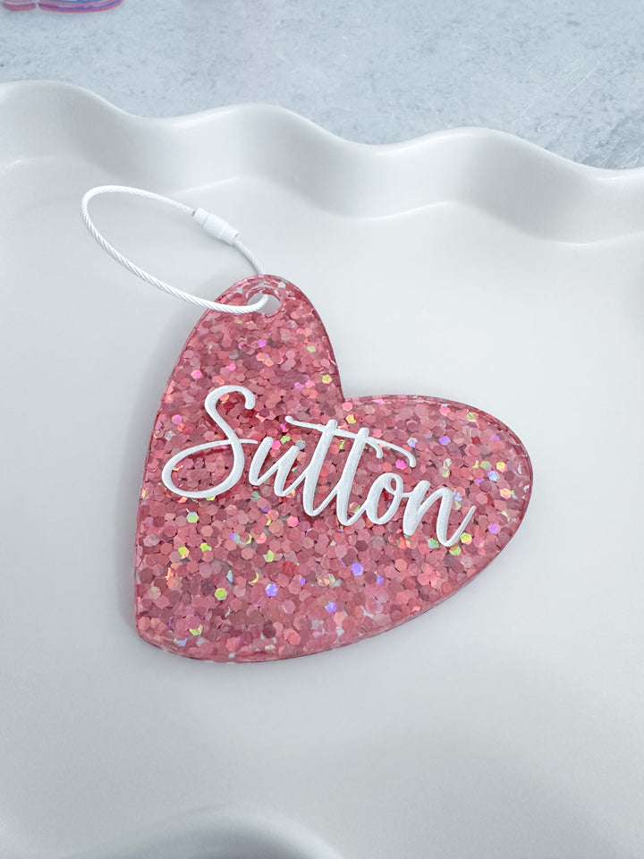 Personalized Confetti Heart Bag Tag