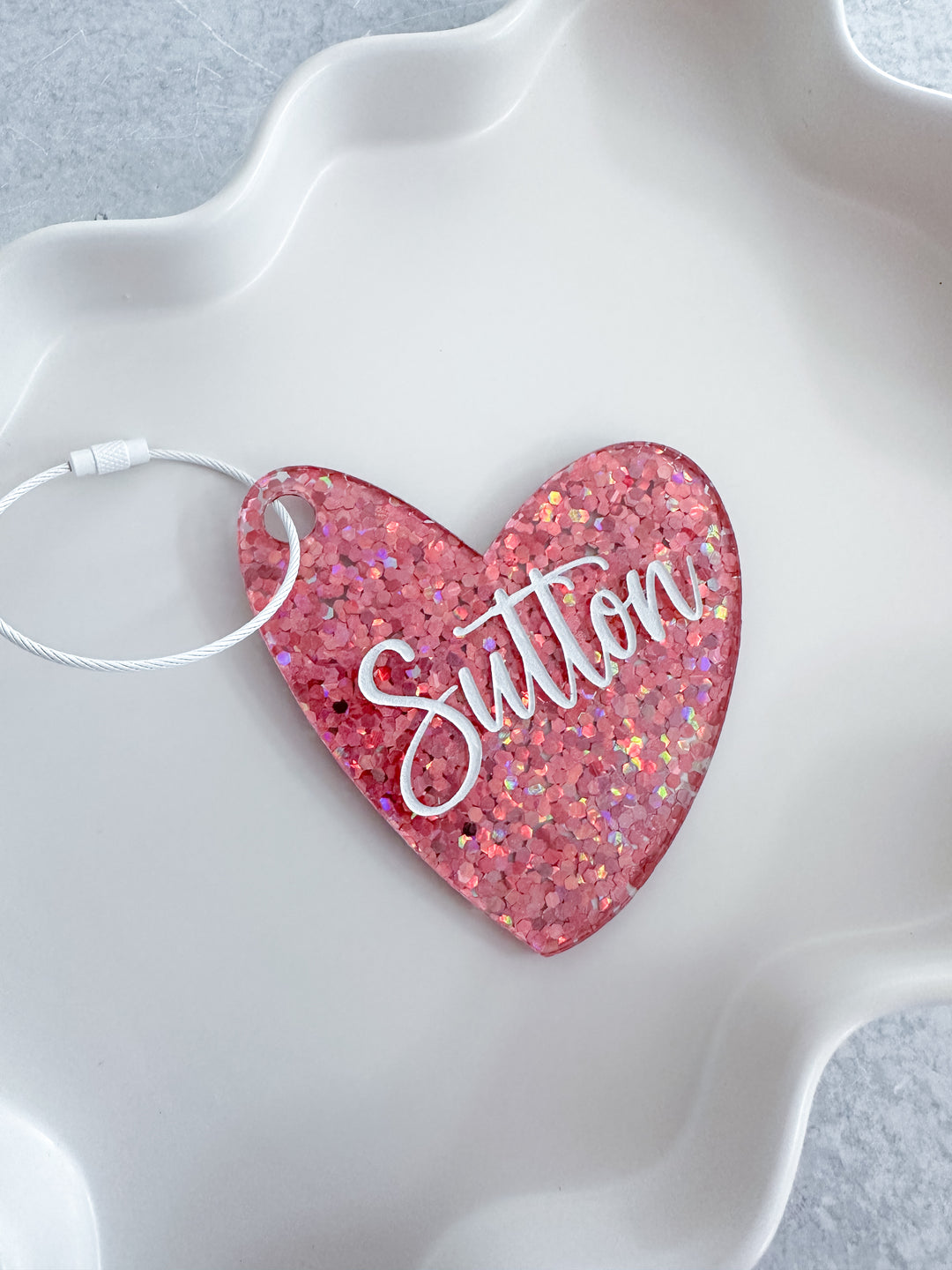 Personalized Confetti Heart Bag Tag