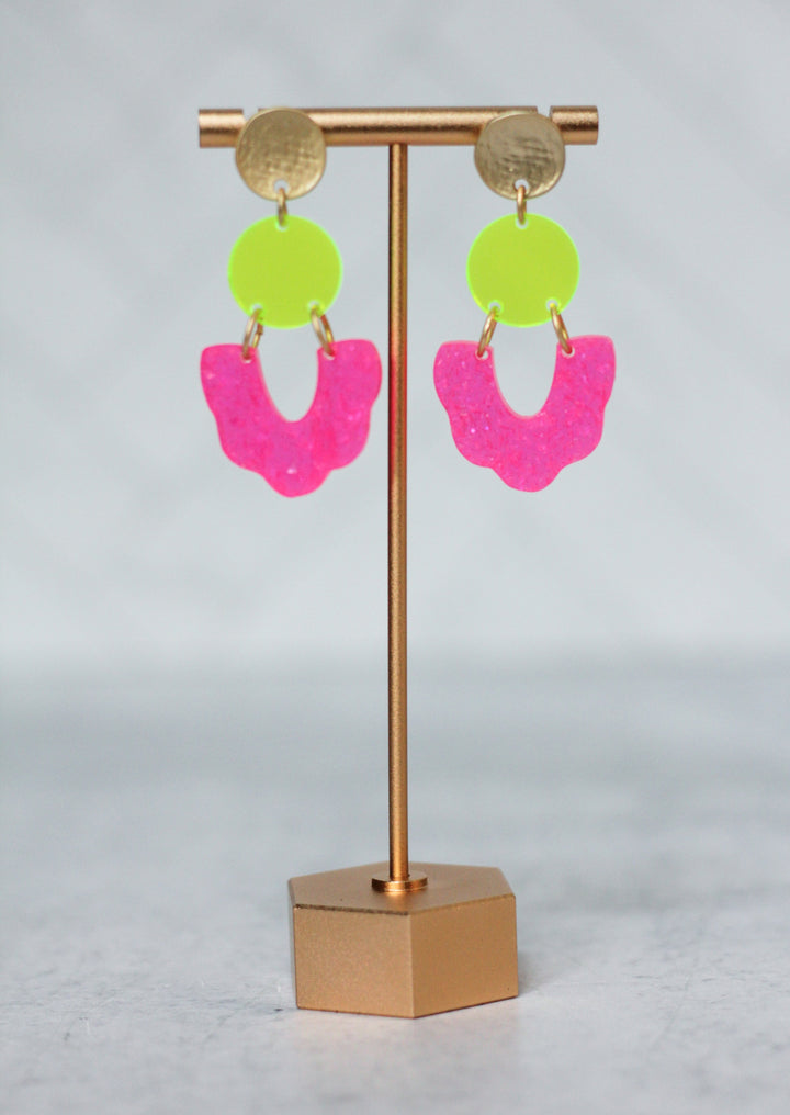 Neon Yellow and Pink Acrylic Earrings