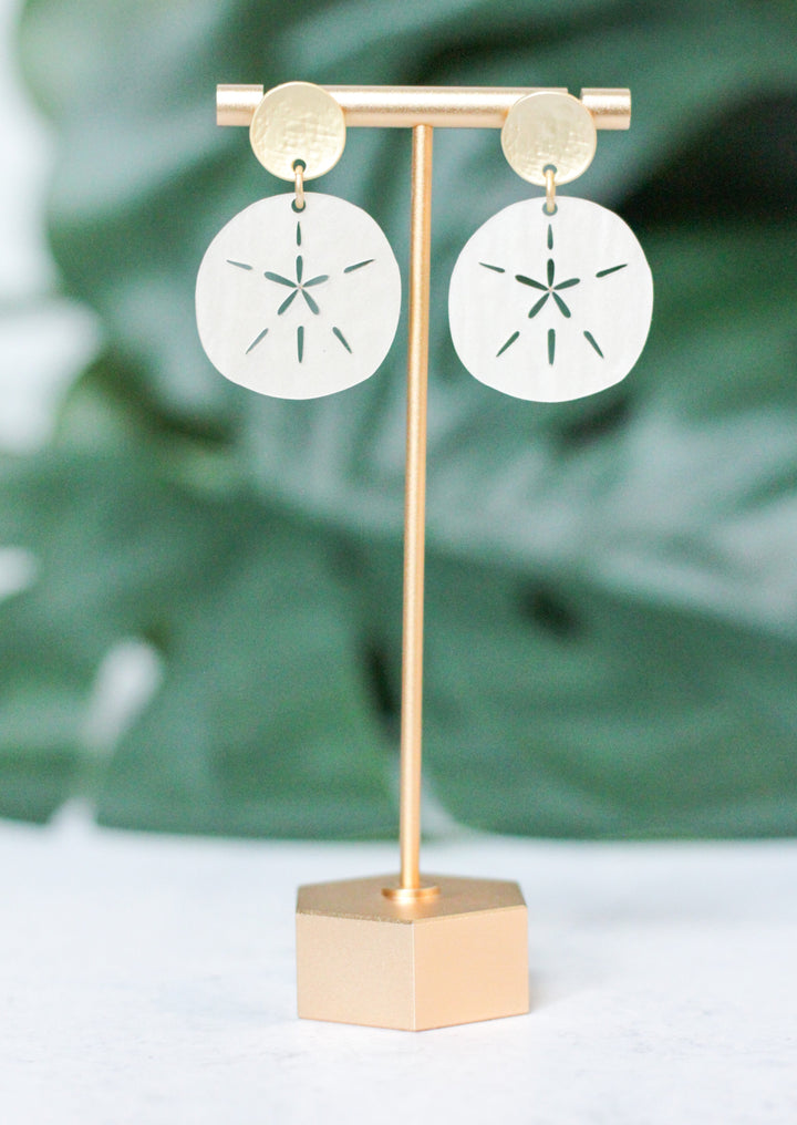 sand dollar beach acrylic earrings