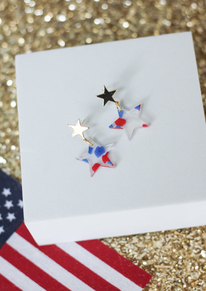 mini red white and blue star acrylic earrings
