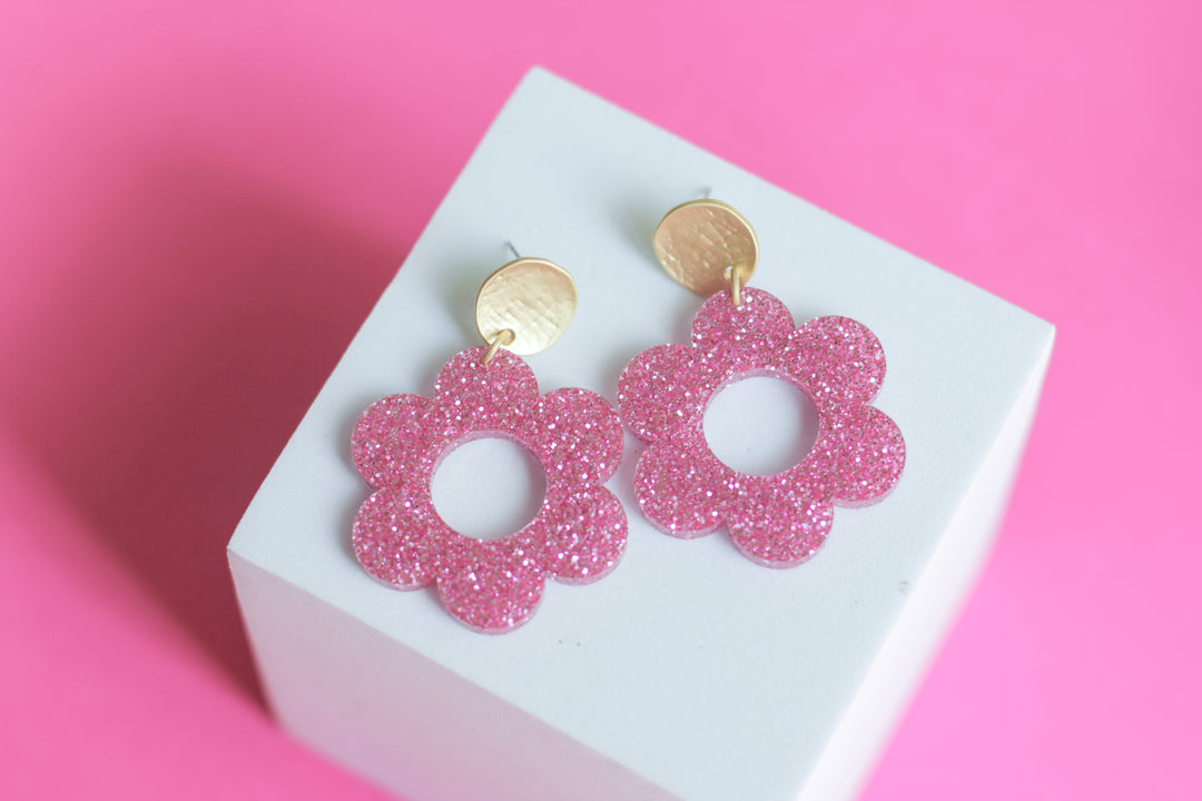 Retro Flower Glitter Earrings