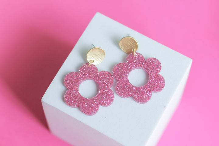 Retro Flower Glitter Earrings