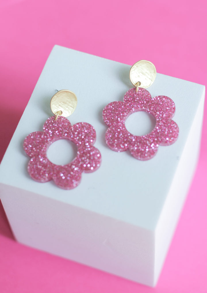 Retro Flower Glitter Earrings