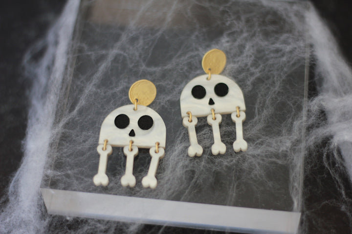 White Pearl Skeleton Earrings