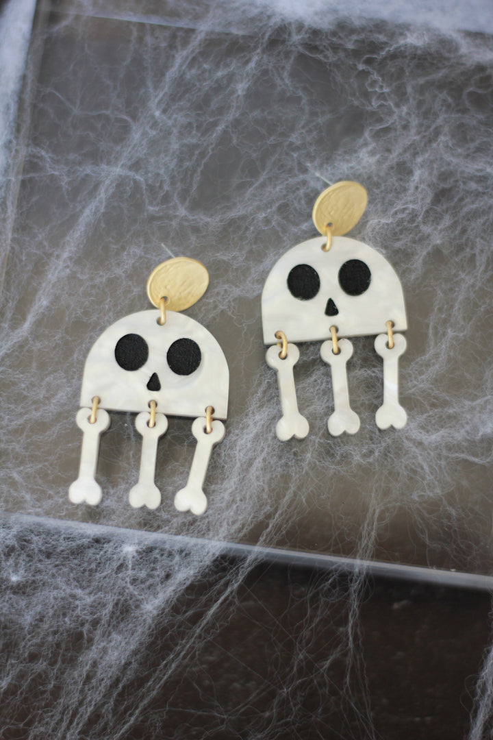 White Pearl Skeleton Earrings