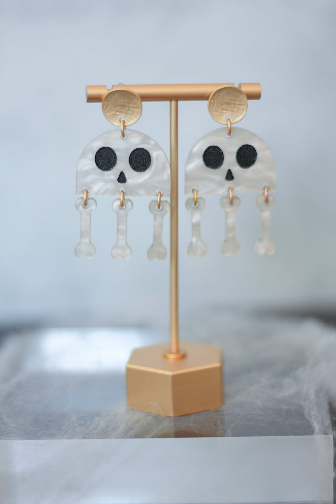 White Pearl Skeleton Earrings