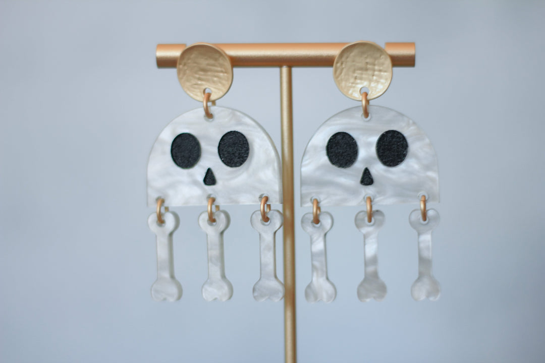 White Pearl Skeleton Earrings