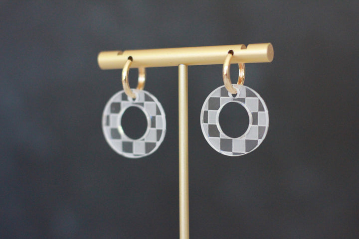 Checkered Circle Acrylic Huggie Hoops