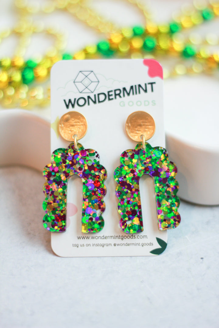 Mardi Gras Scalloped Arch Earrings