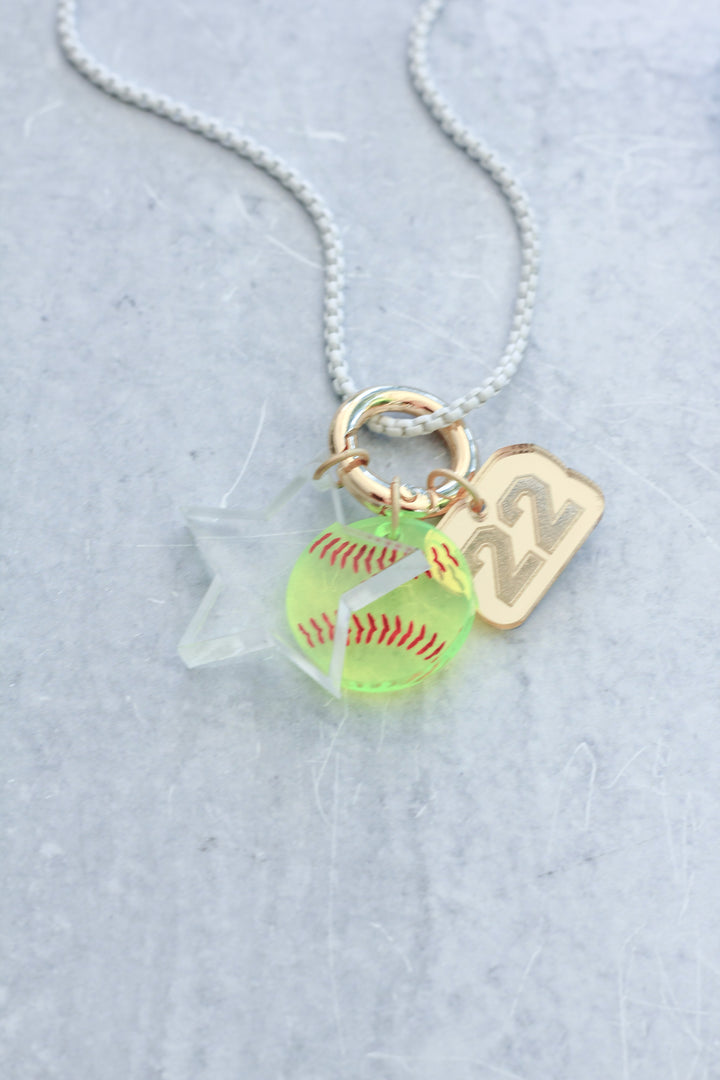 Softball Charm Enamel Chain Necklace