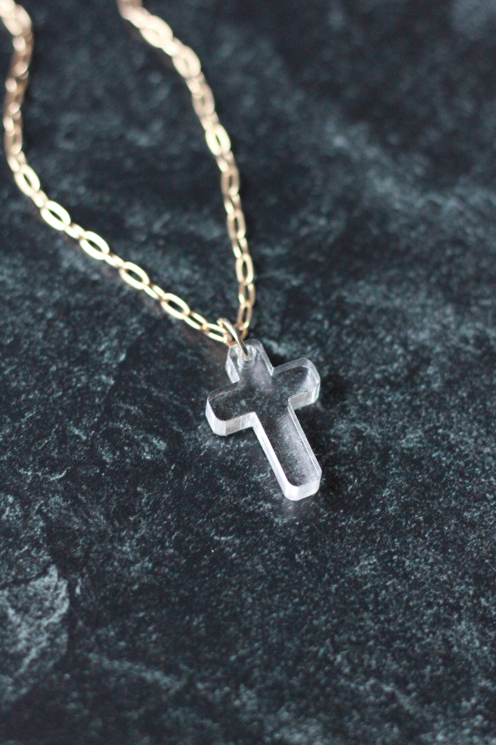 Clear Acrylic Cross Necklace