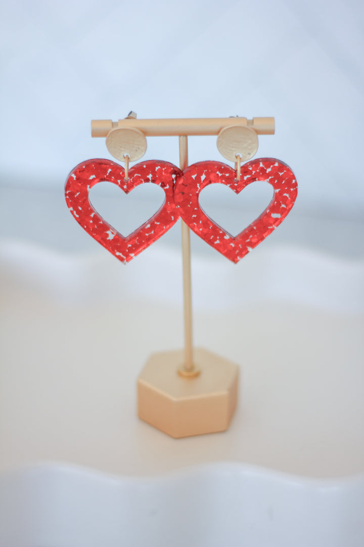 Red Confetti Glitter Heart Earrings