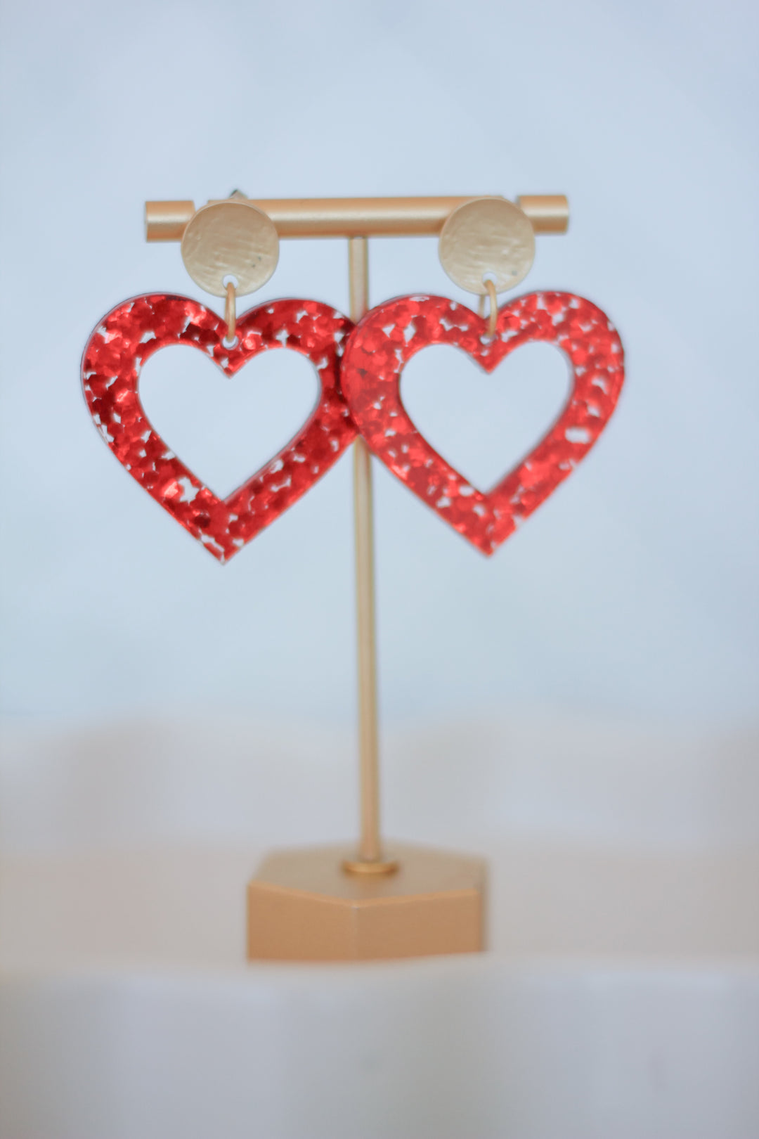 Red Confetti Glitter Heart Earrings