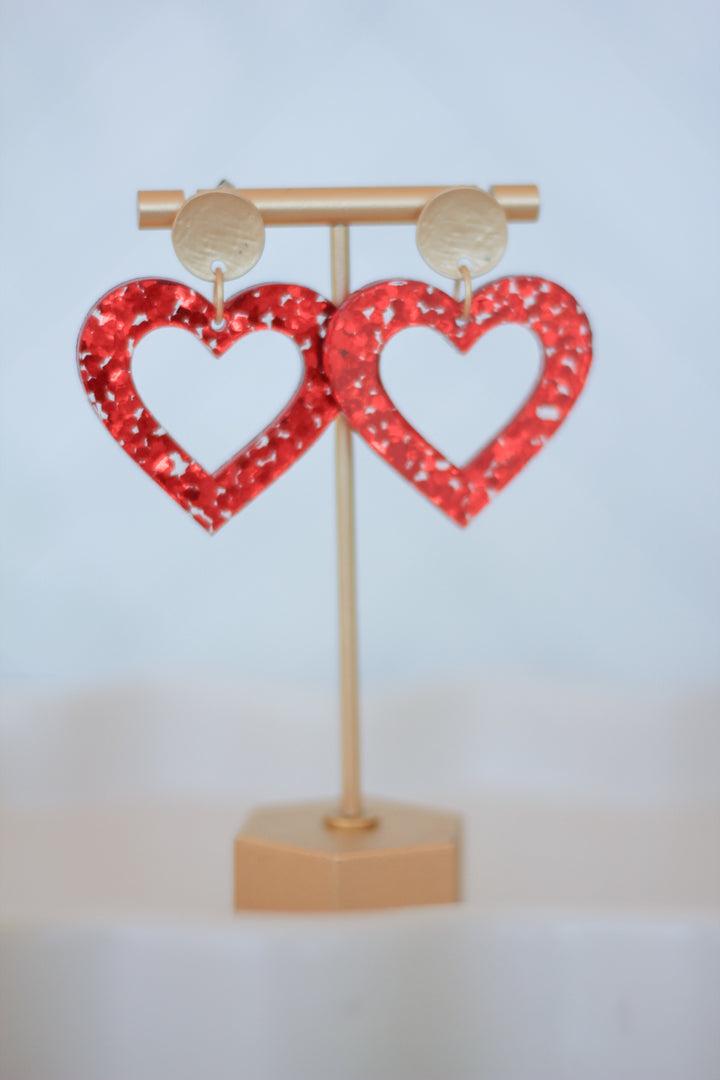 Red Confetti Glitter Heart Earrings