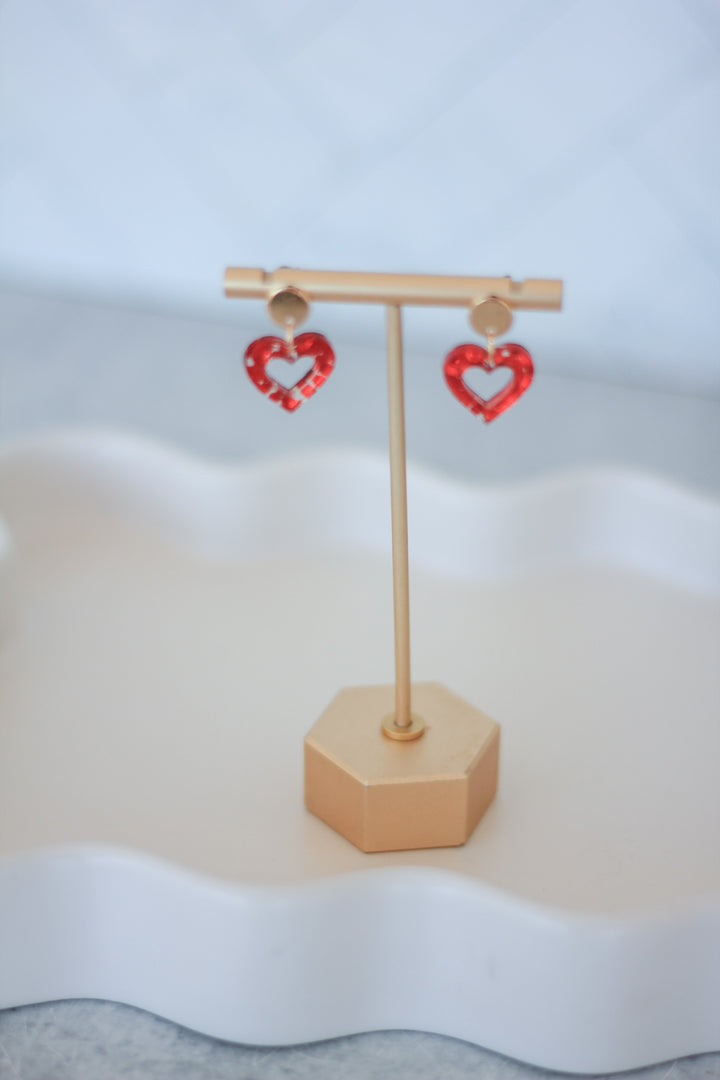 Mini Red Confetti Glitter Heart Earrings