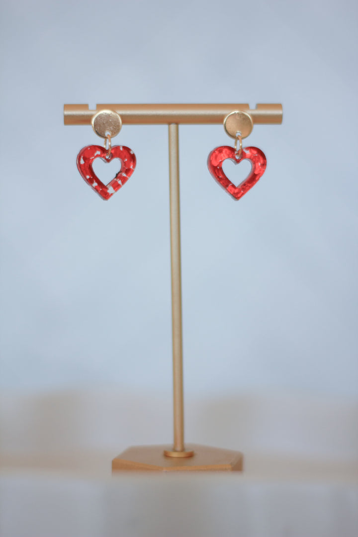 Mini Red Confetti Glitter Heart Earrings