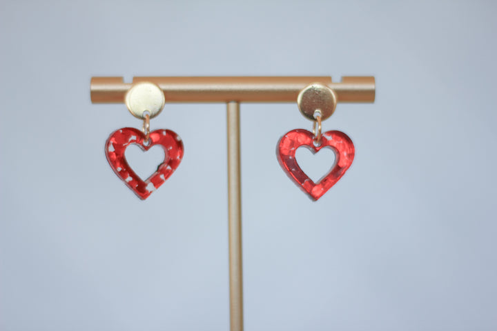 Mini Red Confetti Glitter Heart Earrings