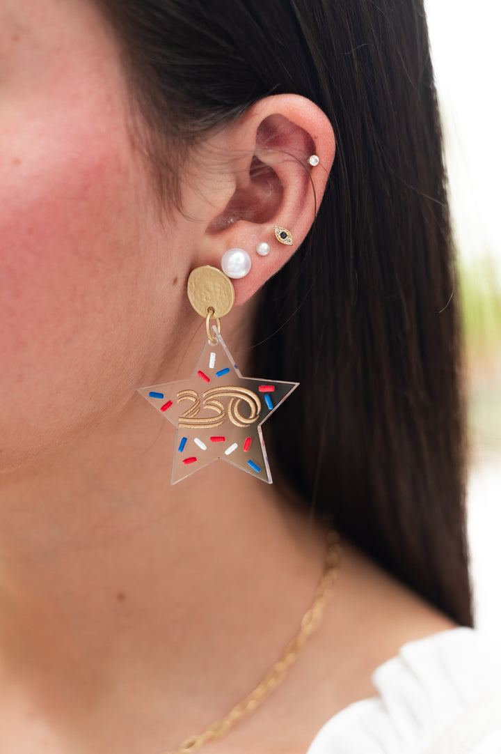 America250 Clear Acrylic Sprinkle Star Earrings