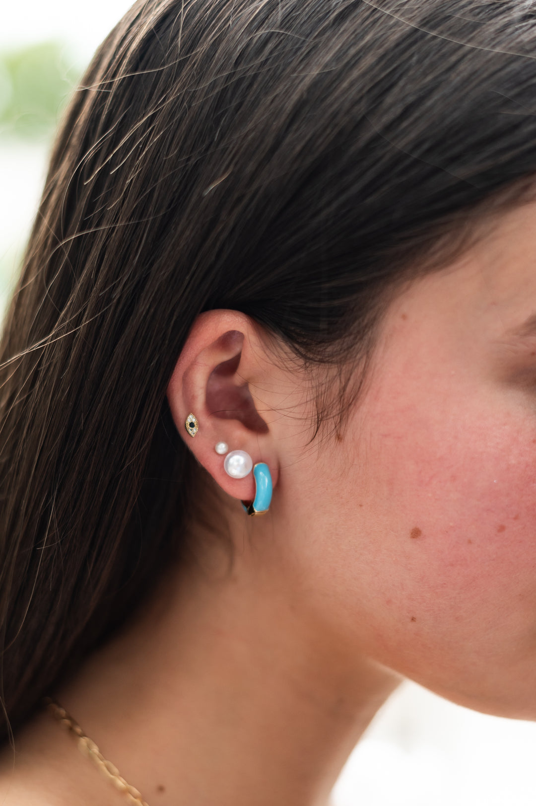 Blue Enamel Huggie Hoops