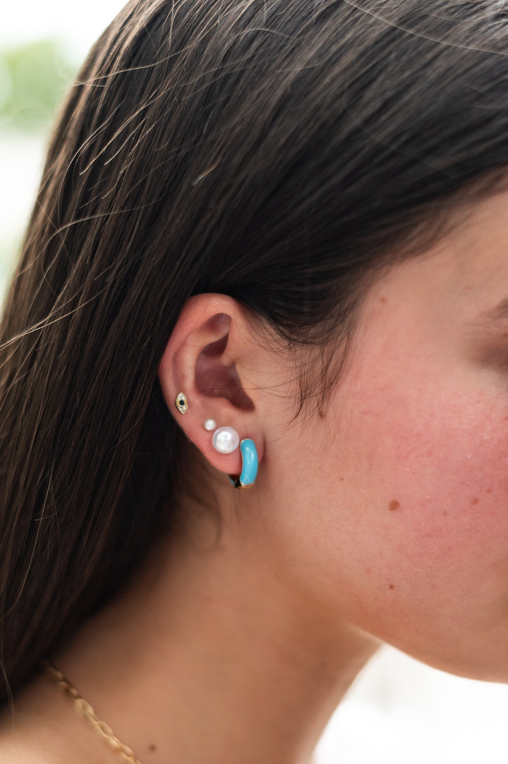 Blue Enamel Huggie Hoops