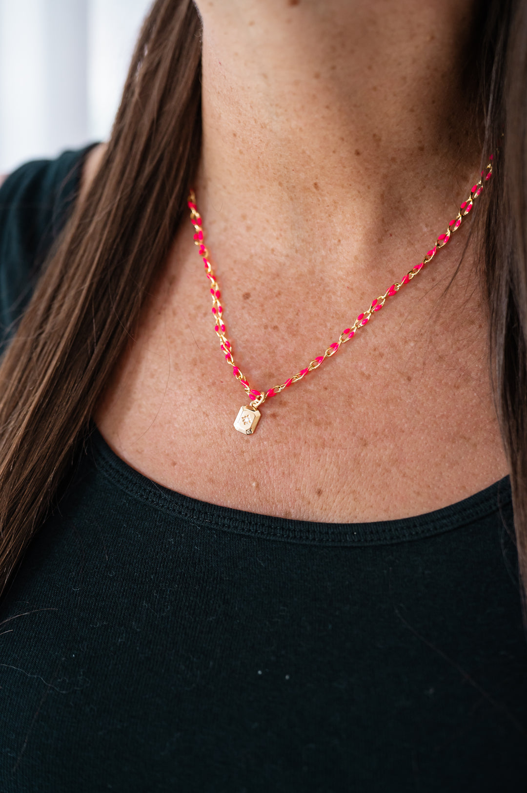 Enamel Chain Guiding Star Pendant Necklace