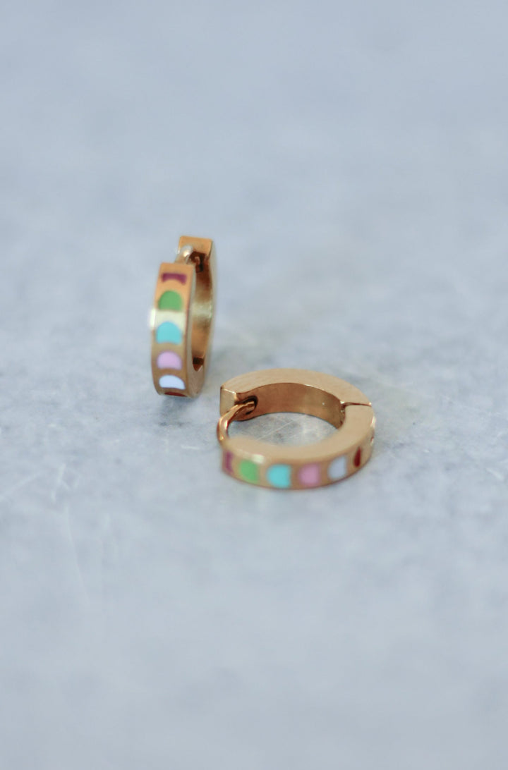 Rainbow Enamel Gold Chunky Huggie Hoops