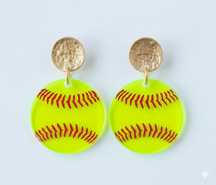 Softball Neon Yellow Earrings