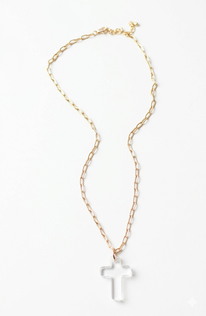 Clear Acrylic Cross Necklace