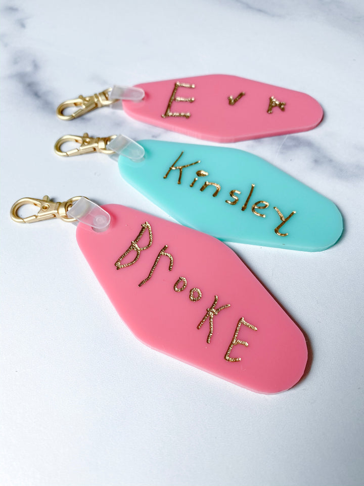 Child's Handwriting Acrylic Keychain - Vintage Motel Shape