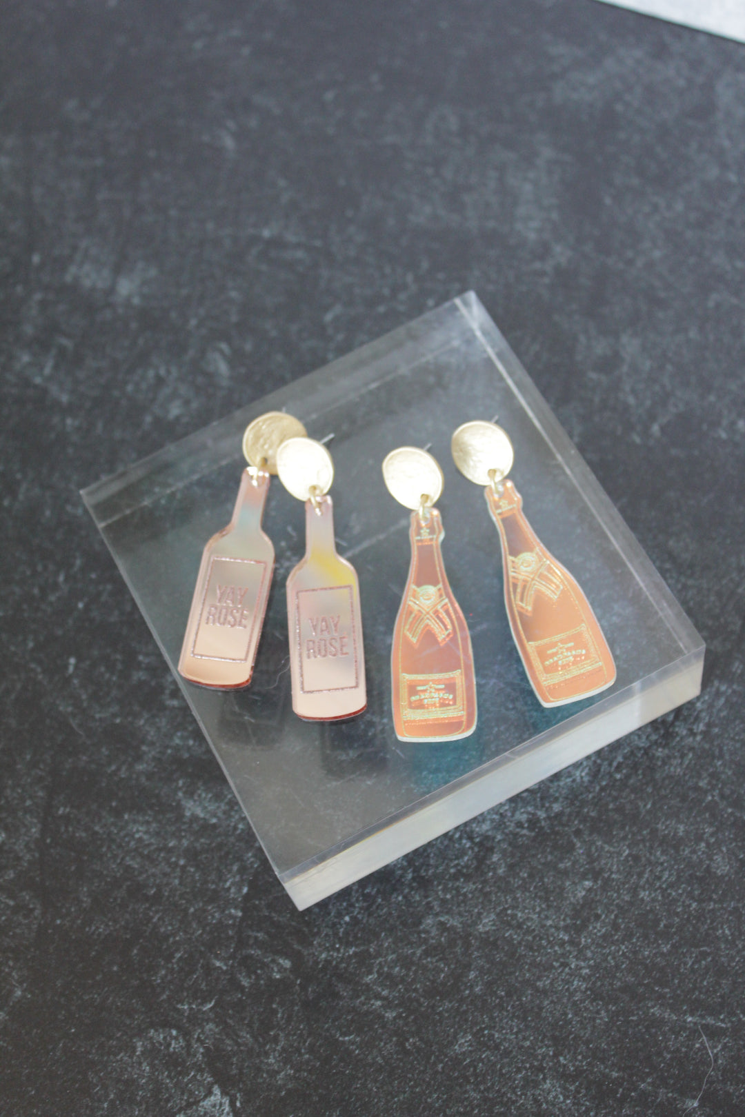 Iridescent Champagne Bottle Acrylic Earrings