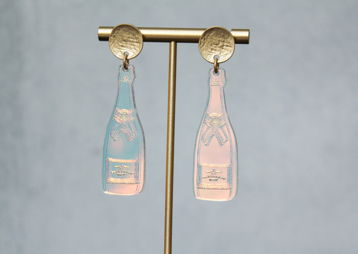 Iridescent Champagne Bottle Acrylic Earrings