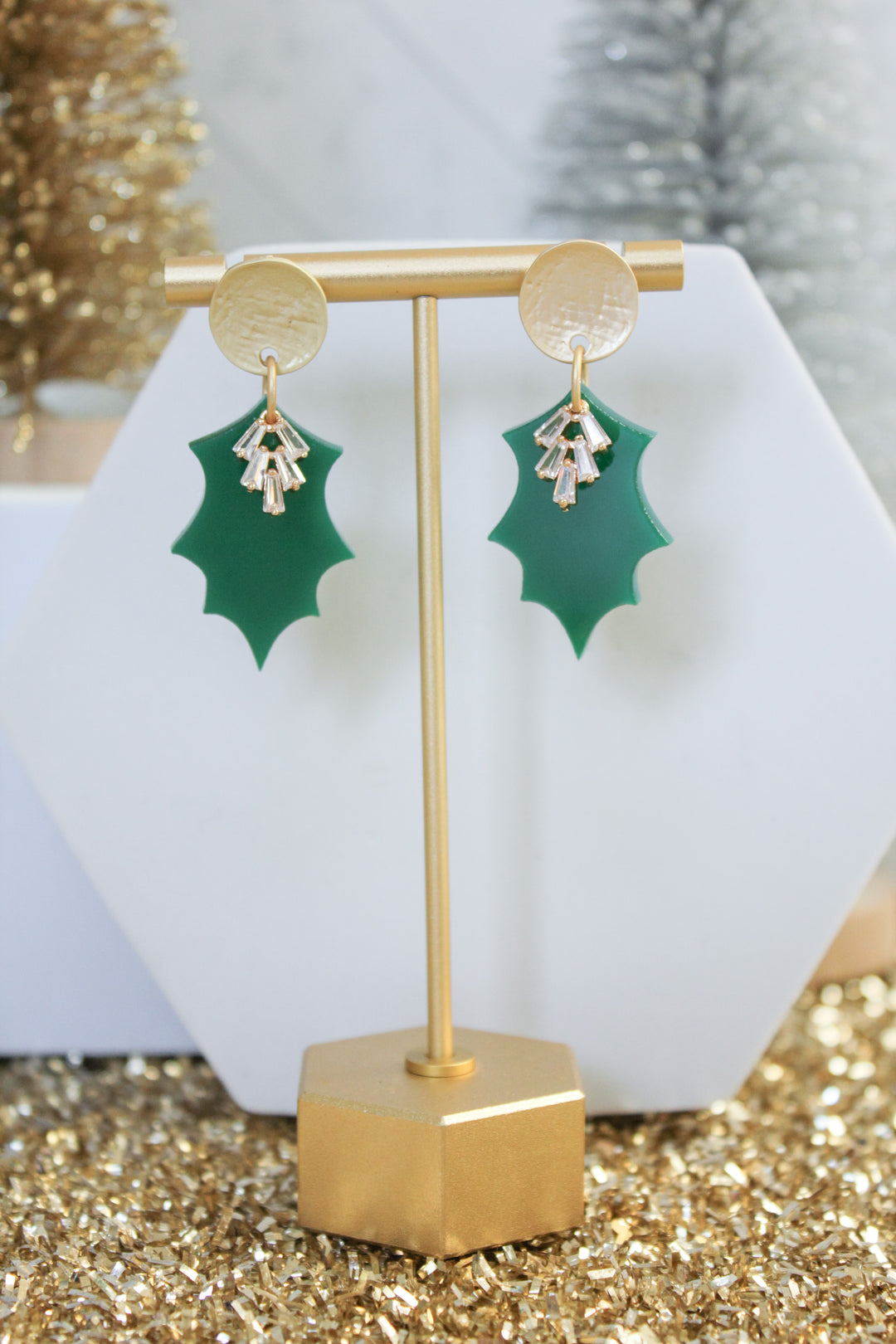 holly leaf christmas earrings