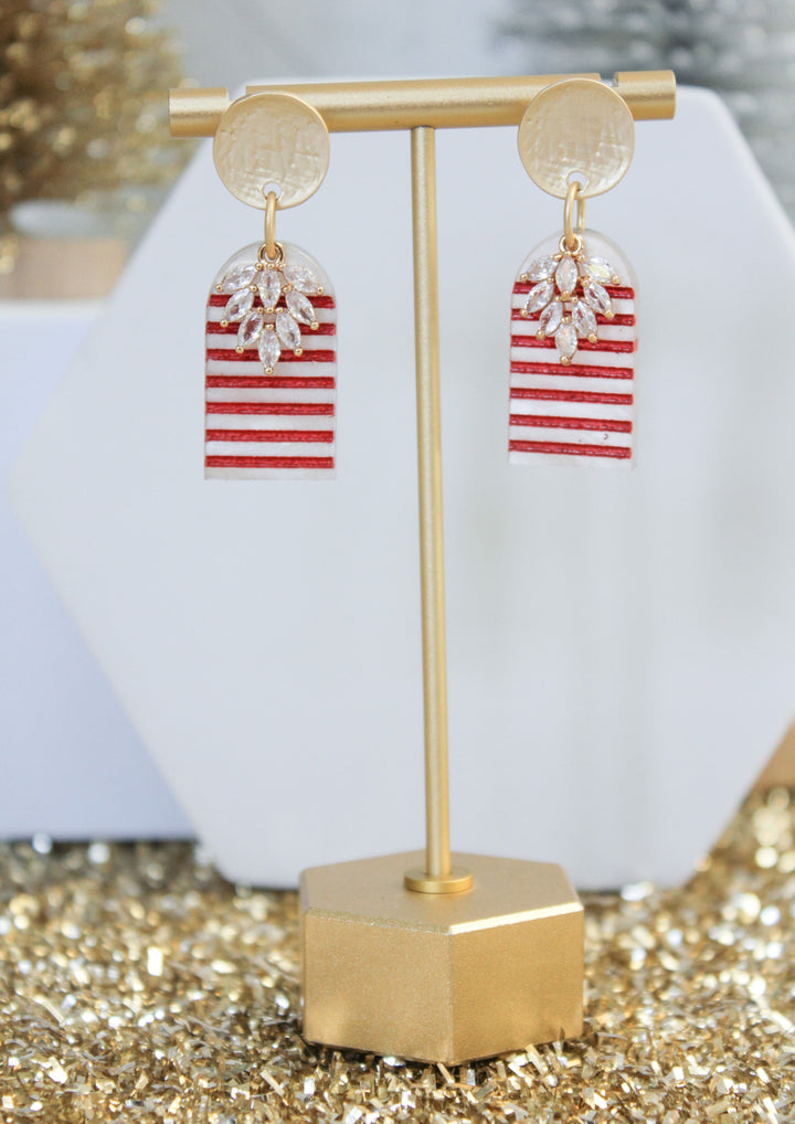 Candy Cane Striped Crystal Arch Earrings