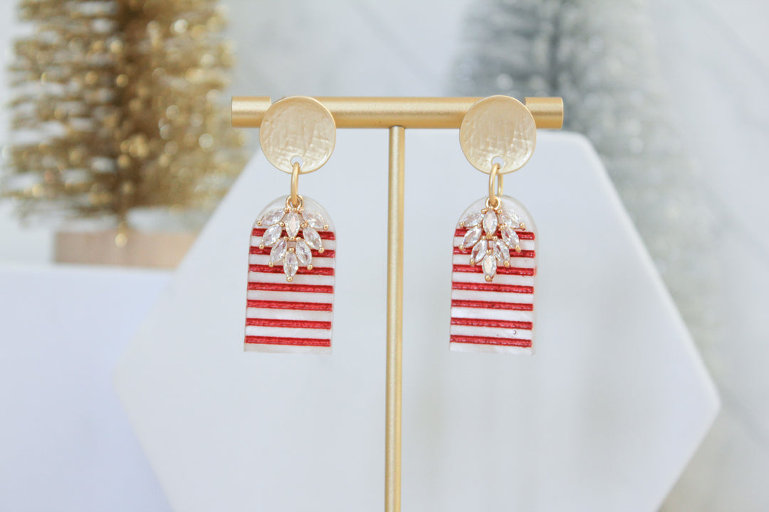 Candy Cane Striped Crystal Arch Earrings